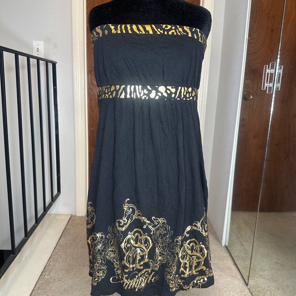 South Pole Black and Gold Strapless Dress